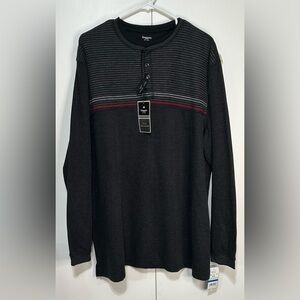 Haggar Men Size XL Black Gray Striped Long Sleeve Ribbed Shirt Built in Tee NWT